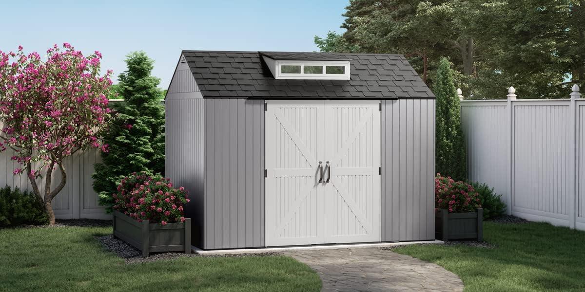 Rubbermaid Large Resin Outdoor Storage Shed, 10.5 x 7 ft., Gray, with Substantial Space for Home/Garden/Back-Yard/Lawn Equipment