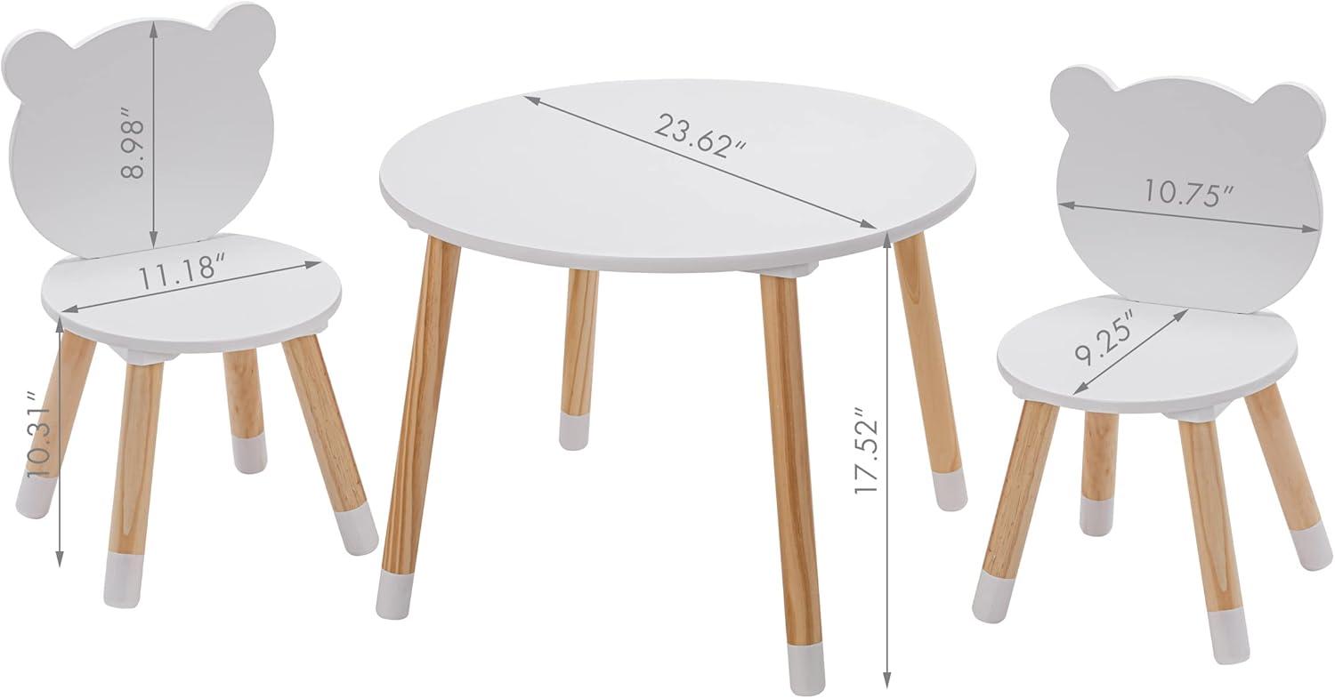 White and Natural Wood Kids Round Table with 2 Chairs