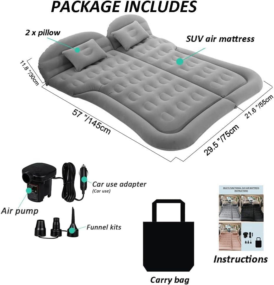 Gray Inflatable SUV Air Mattress with Pump and Pillows