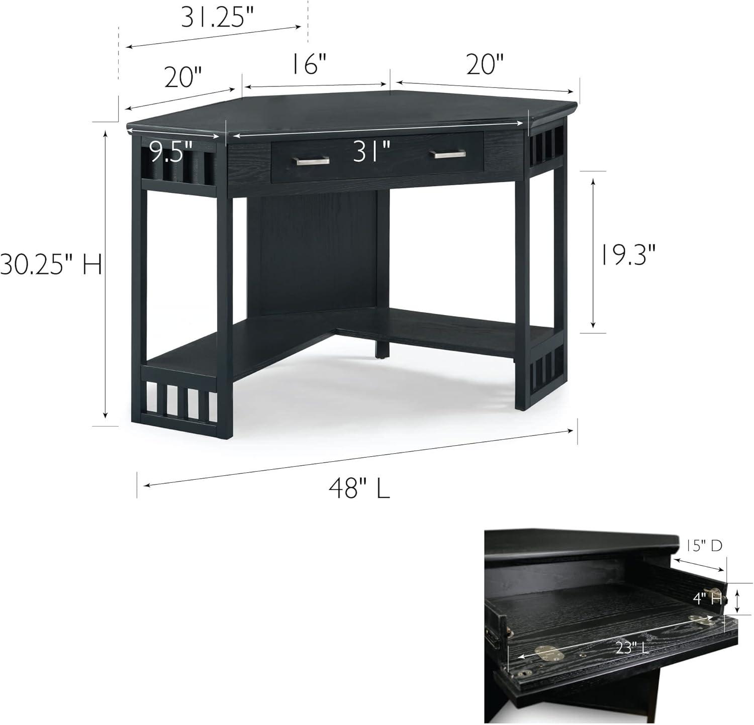 Elegant Black Oak Corner Writing Desk with Drawer and Keyboard Tray