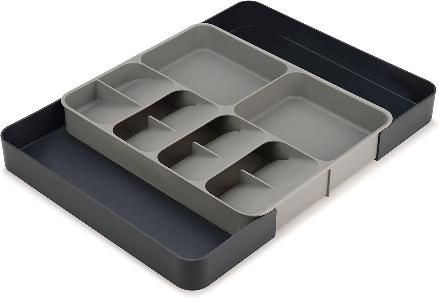 Gray Adjustable Plastic Flatware and Utensil Organizer Tray