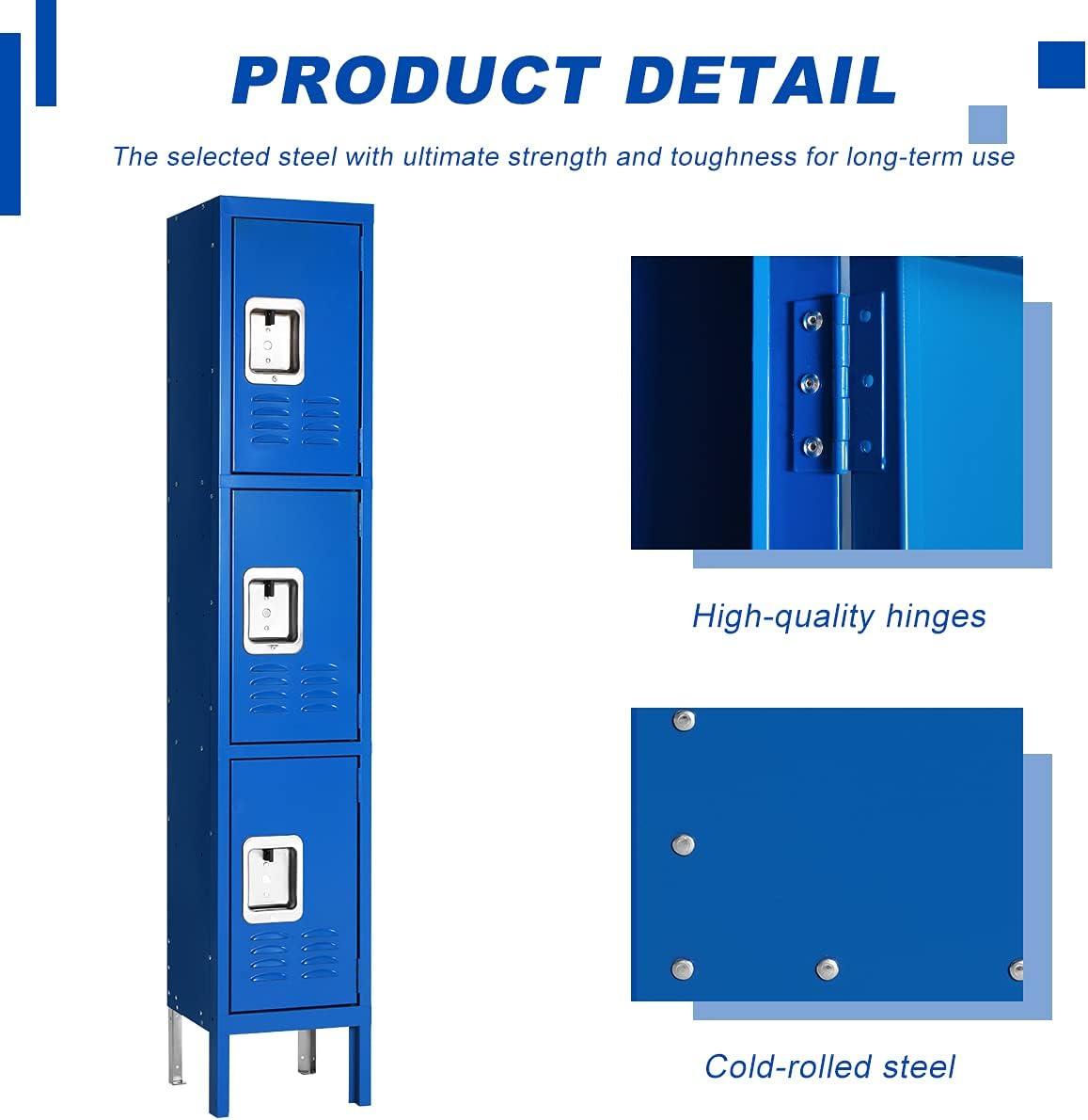 Blue Triple-Tier Lockable Steel Office Locker Cabinet