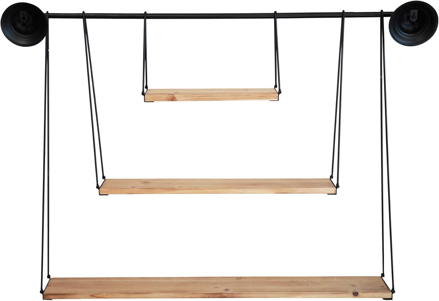 Stratton Home Decor Large 3 Tier Metal and Wood Hanging Wall Shelf, Black