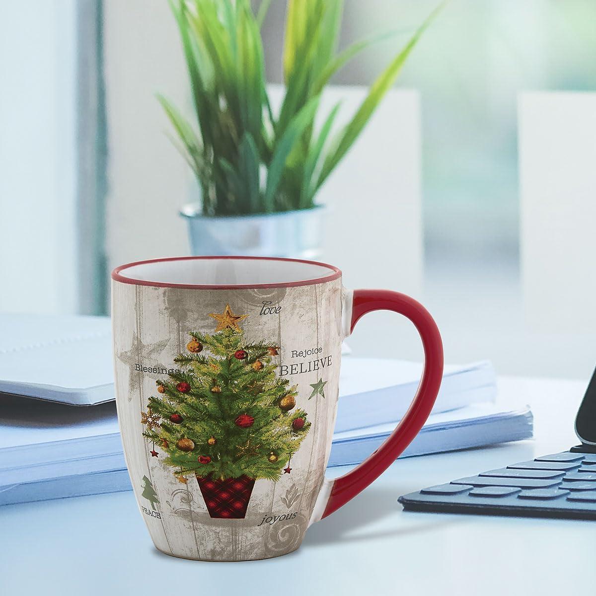 Current Ceramic Tree Mug - 22oz Large Ceramic Winter Christmas Mug, Microwave Safe, Hand Wash, Holiday Dishware, Festive