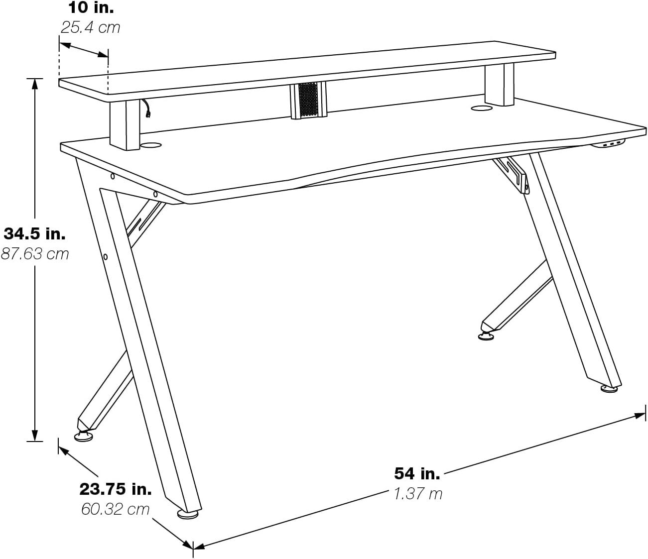 Area51 Matte Black Steel Gaming Desk with RGB LED Lights