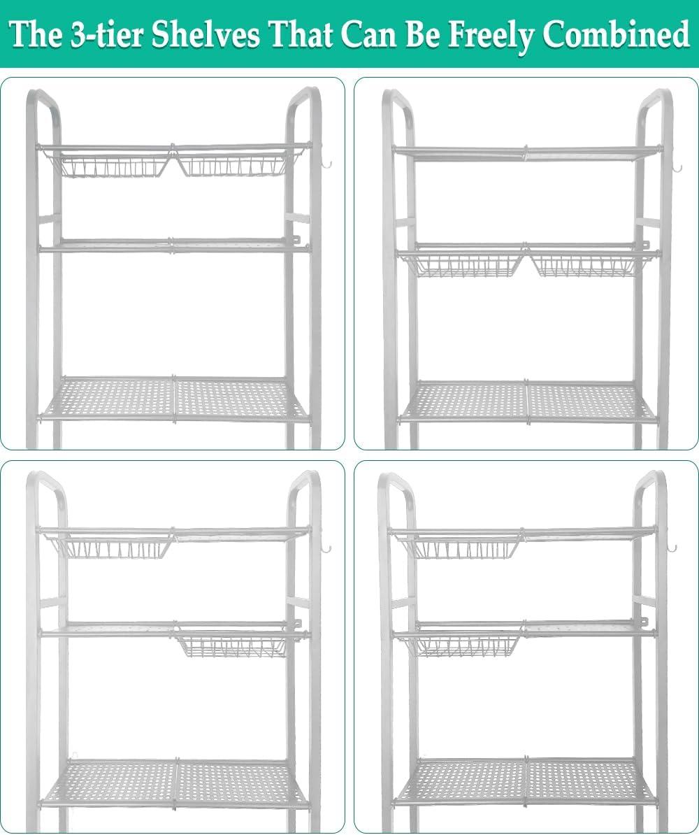 Over The Toilet Storage Shelf For Bathroom, 3-Tier Above Toilet Rack Bathroom Organizer With Adjustable Shelves And Hanging Hooks, Easy To Assemble & Space Saving, White
