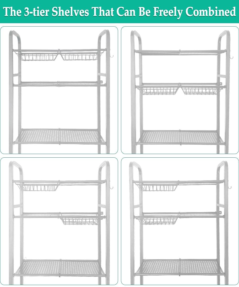 Over The Toilet Storage Shelf For Bathroom, 3-Tier Above Toilet Rack Bathroom Organizer With Adjustable Shelves And Hanging Hooks, Easy To Assemble & Space Saving, White