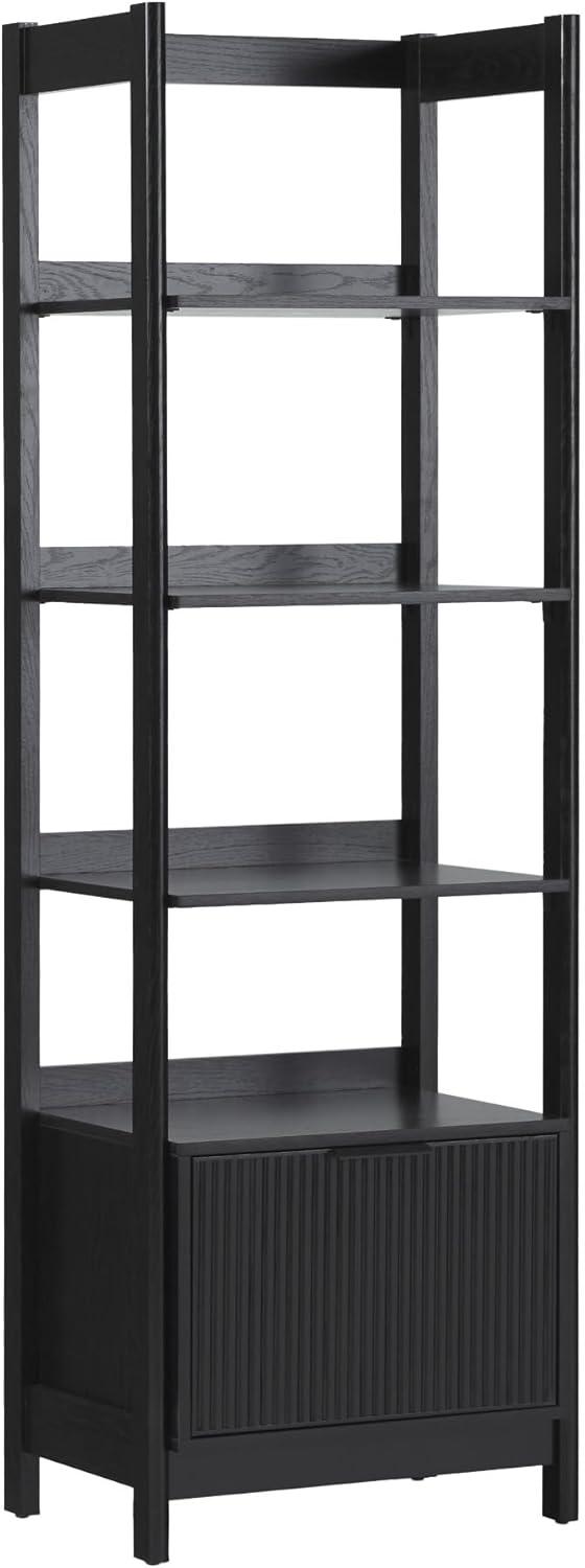 Black Narrow Reeded Bookshelf with Bottom Drawer