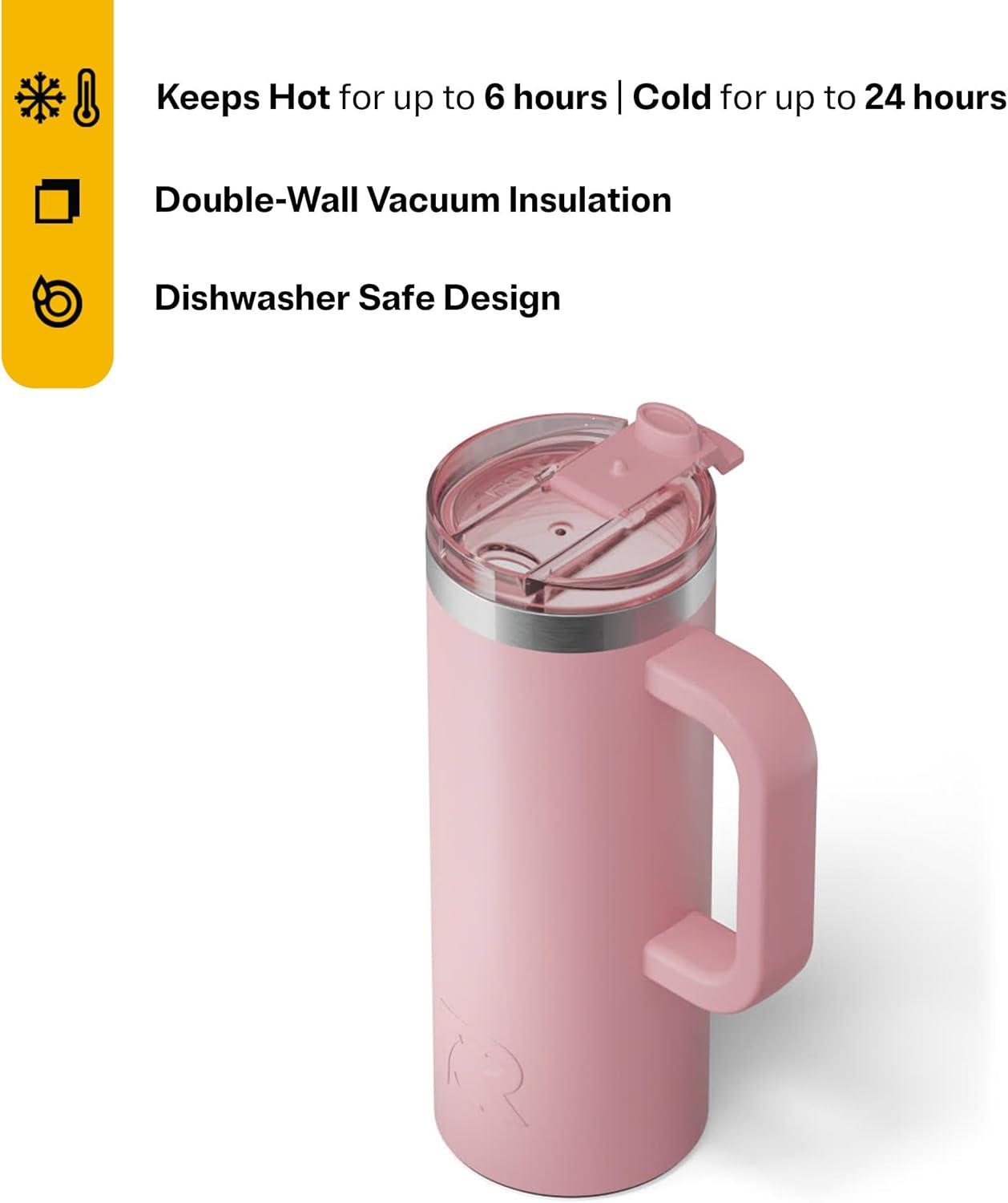 RTIC 20 oz Ceramic Lined Insulated Road Trip Travel Mug, Leak-Resistant Lid, Dusty Rose