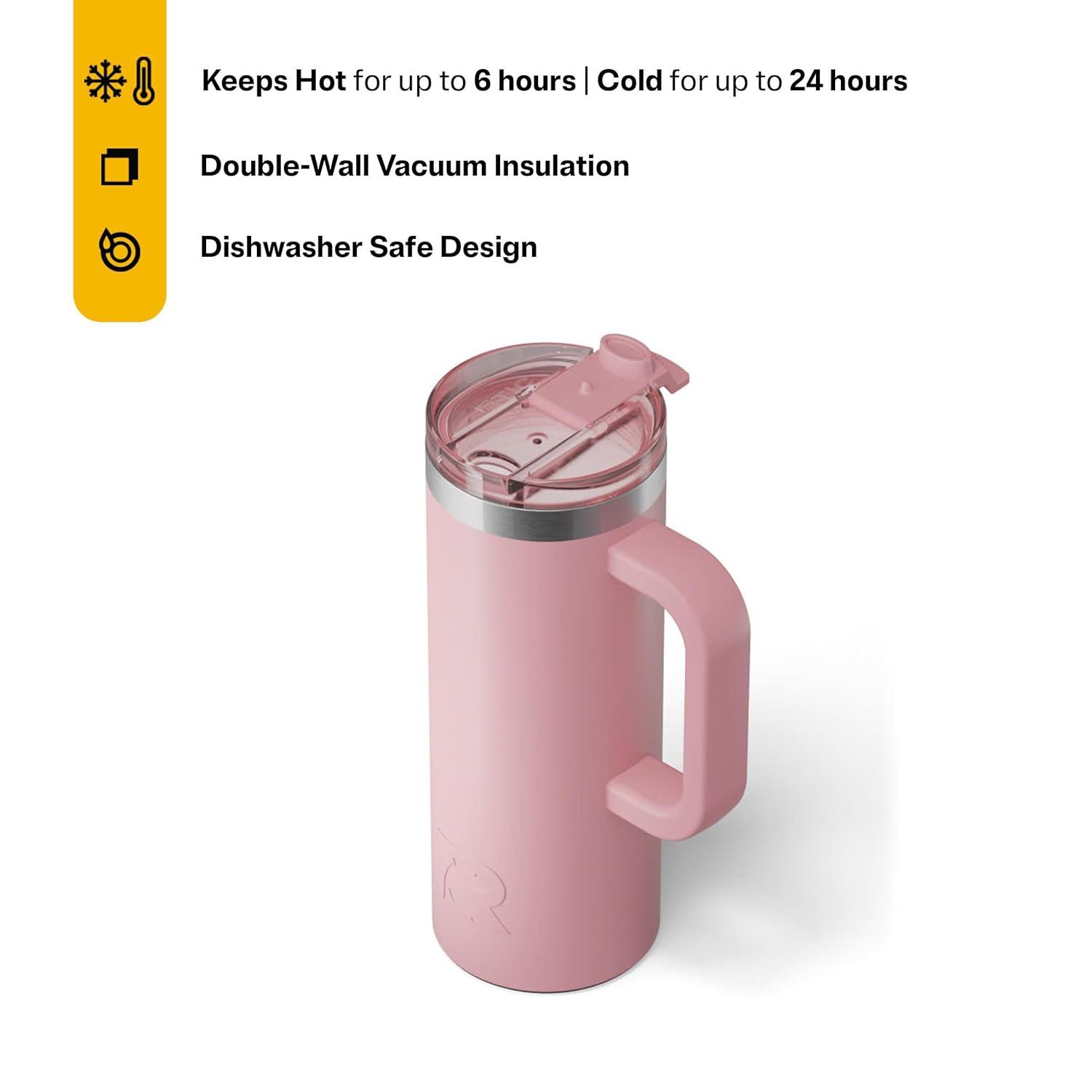 RTIC 20 oz Ceramic Lined Insulated Road Trip Travel Mug, Leak-Resistant Lid, Dusty Rose
