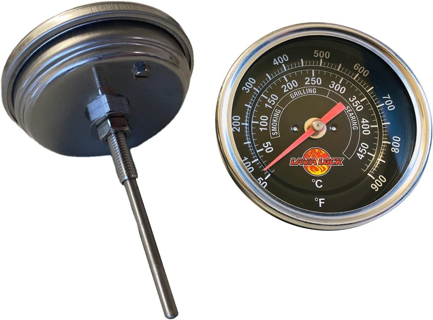 LavaLock BBQ Grill Thermometer 50F-900F High Temp Range Heavy Duty Smoker Thermo 3" Face with M8 Thread
