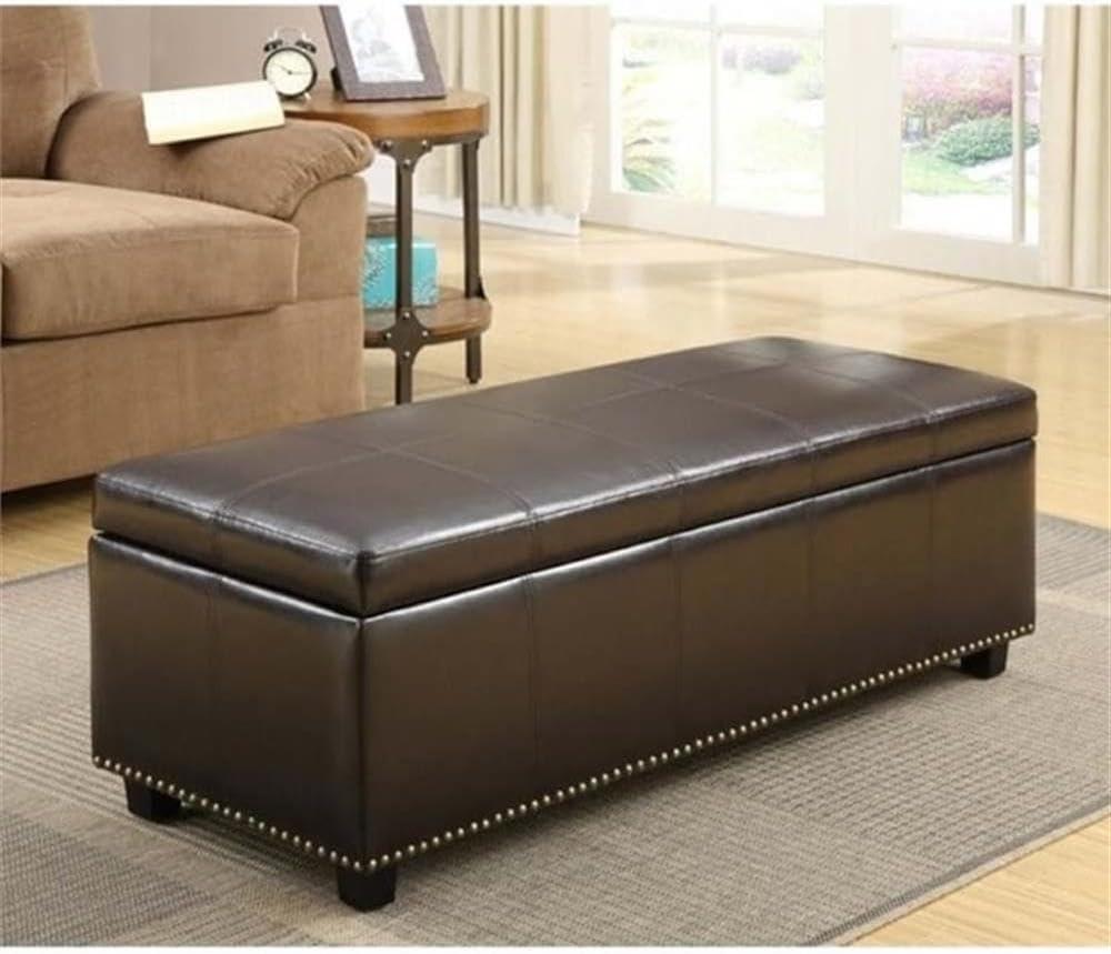 Simpli Home Kingsley 48"W Upholstered Storage Ottoman with Lift-Top Lid, Nailhead Trim, and Stitching Detail