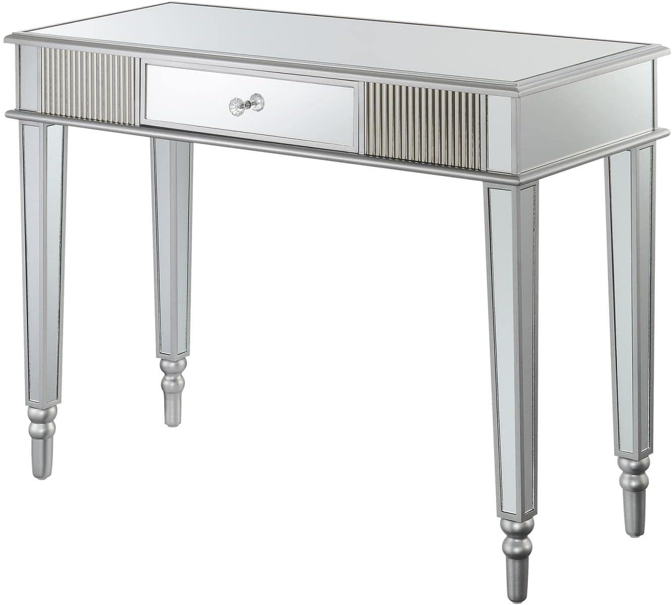 French Country 1 Drawer Mirrored Desk & Console Table, Stainless Steel