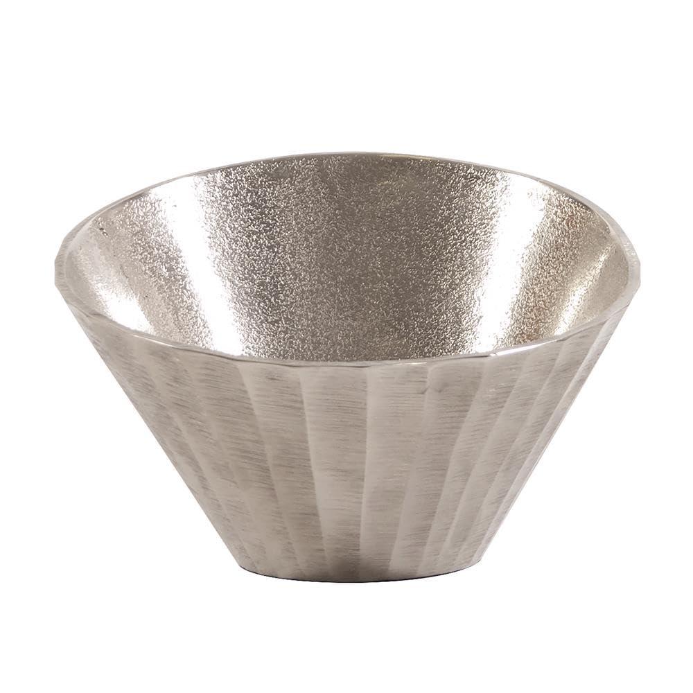 Howard Elliott Chiselled Metal Decorative Bowl for Centerpiece, Metal Bowl with Chiseled Texture, Accent Table Piece Decor for Home, Console Table, Dining Table & Living Room, 9.75 x 6 Inch, Silver