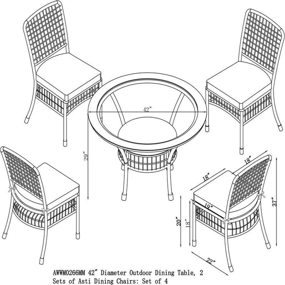 Carolina All-Weather Wicker Dining 5-Piece Dining Set with 42" Diameter Outdoor Dining Table and Four 37"H Chairs