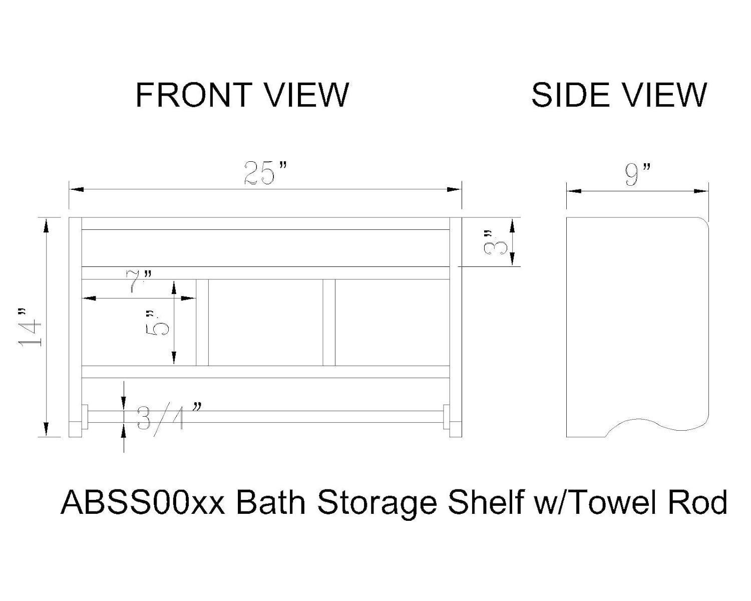 25" Bath Storage Shelf with Towel Rod, Chestnut