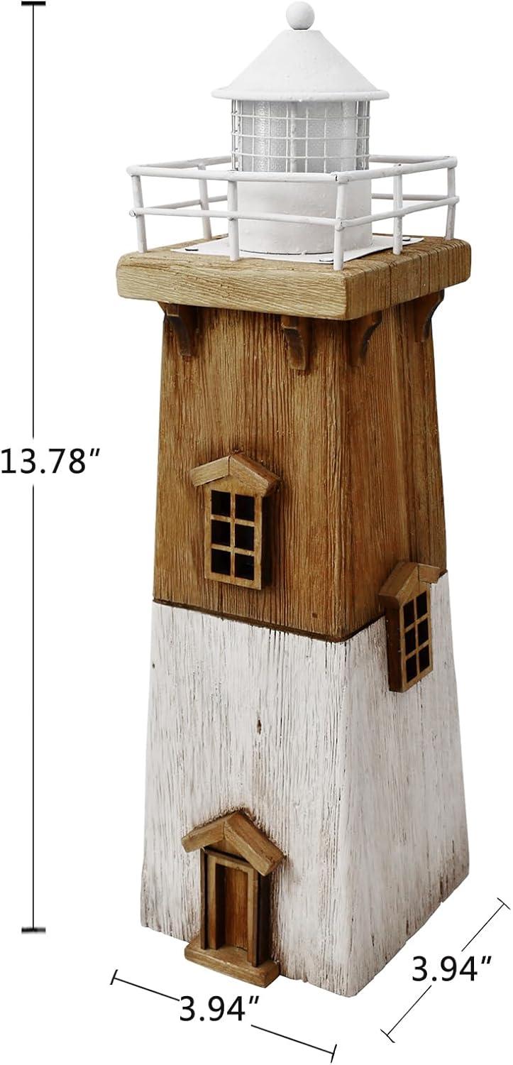 Rustic Wooden Nautical Lighthouse with LED Light, 13.78"