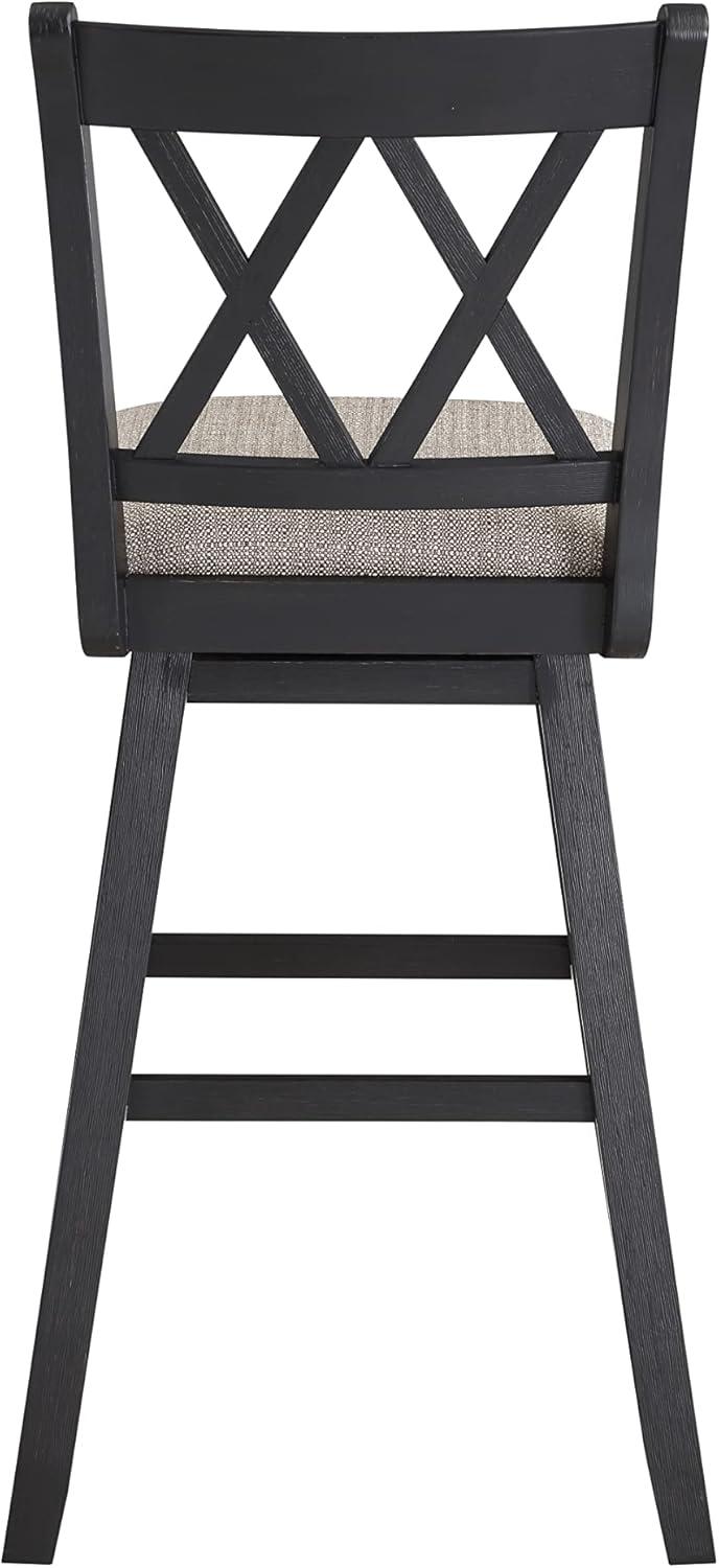 Home 2 Office 24" Brookline Xx Back Swivel Counter Height Barstool Distressed Black: Upholstered, Wood Frame, Footrest