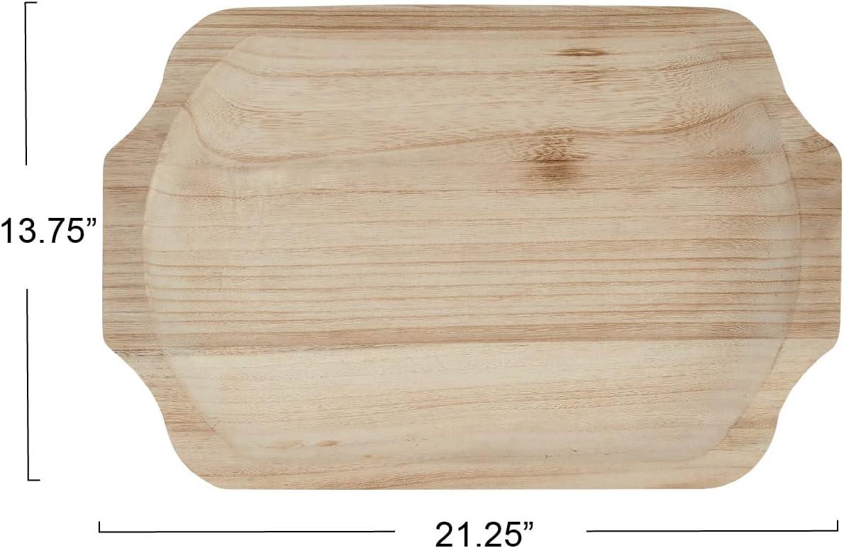 Natural Paulownia Wood Decorative Tray with Carved Design