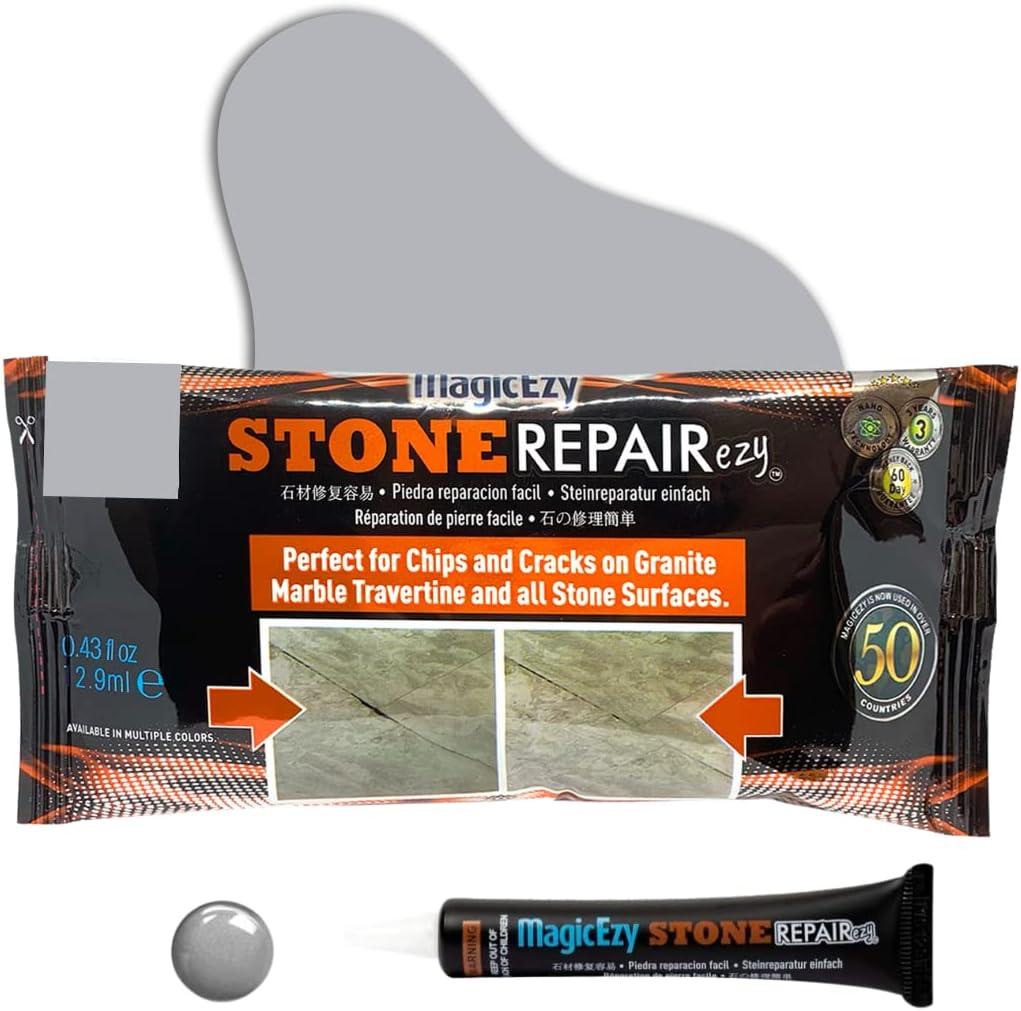 MagicEzy Stone RepairEzy (Light Gray): Marble, Granite and Travertine Chipped Countertop and Tile Repair Kit - Super Strong
