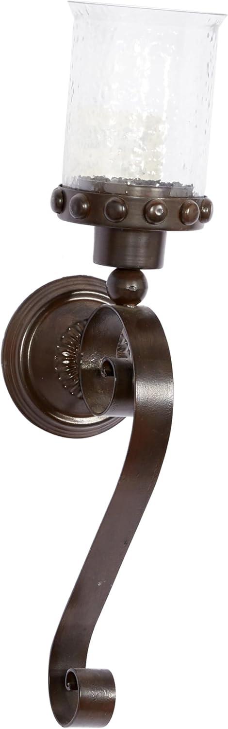 DecMode Brown Metal Scroll Pillar Wall Sconce