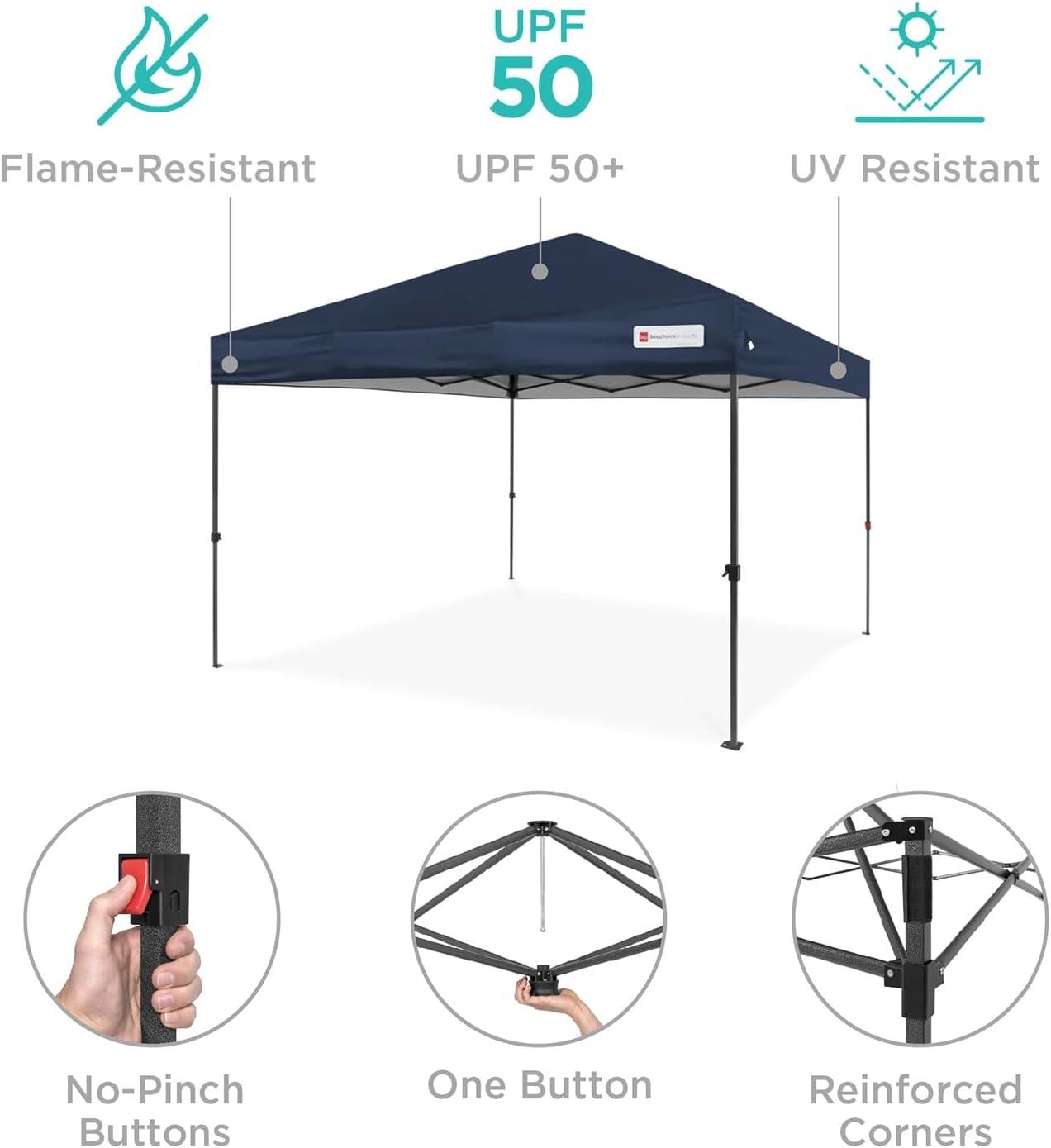 Best Choice Products Best Choice Products Easy Setup Pop Up Canopy W/ 1-Button Setup, Wheeled Case, 4 Weight Bags
