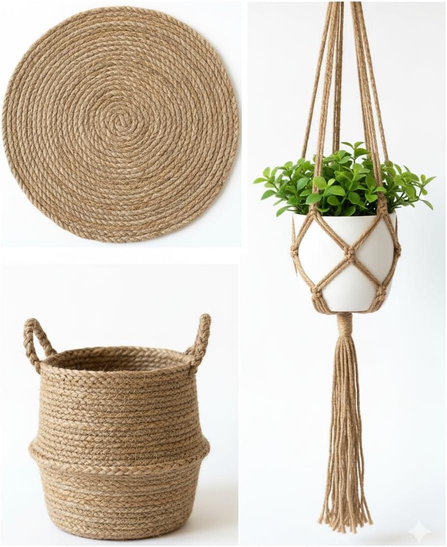 Aayu Hand Made Jute Braid Rope |3 Strand | 1/2" x 30 feet per Hank (Natural) Indian Jute, Jute Fiber, Jute Yarn Braided with Natural Fiber - Braided Jute, Natural Jute