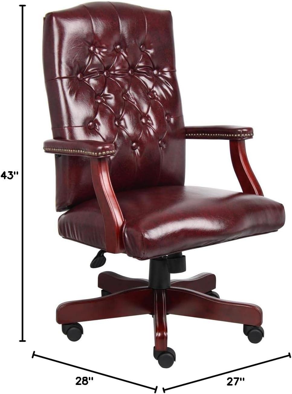 Oxblood Vinyl High Back Executive Swivel Chair with Mahogany Finish