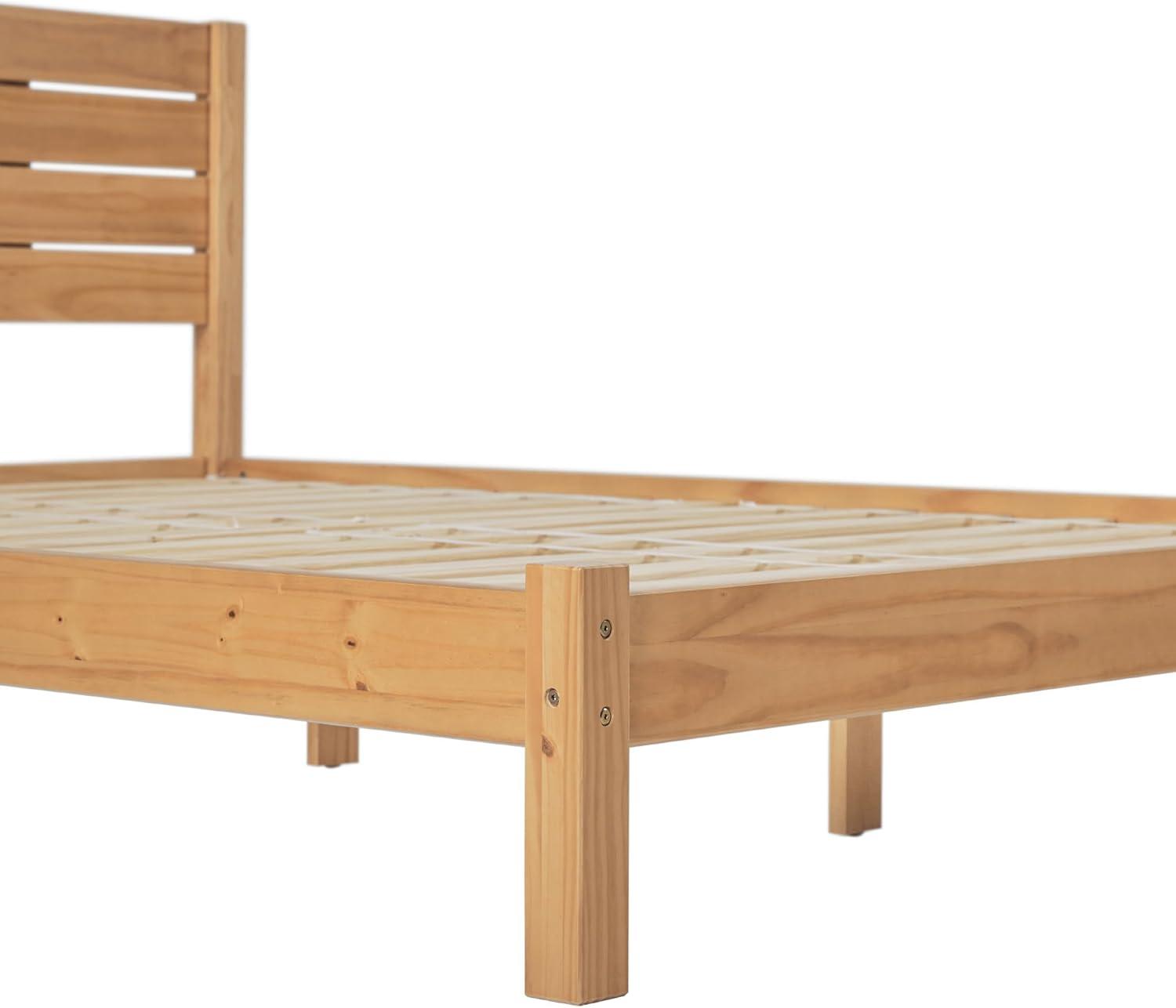 Walker Edison Minimalist Low Solid Wood Queen Bedframe, Natural Pine