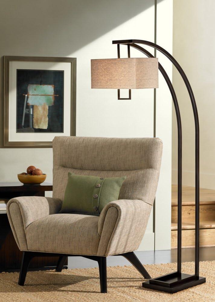 Aiden Place Bronze Arc Floor Lamp with Burlap Shade