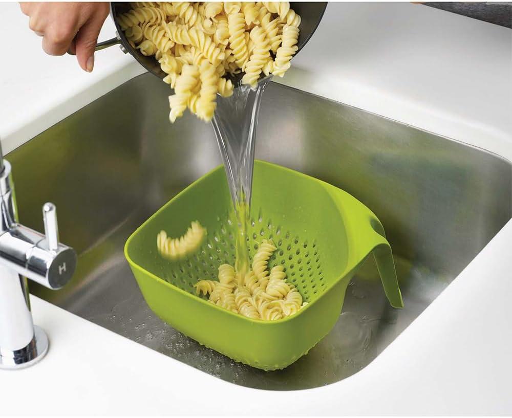 Joseph Joseph Square Colander Stack-able with Easy-Pour Corners and Vertical Handle, Medium - Green