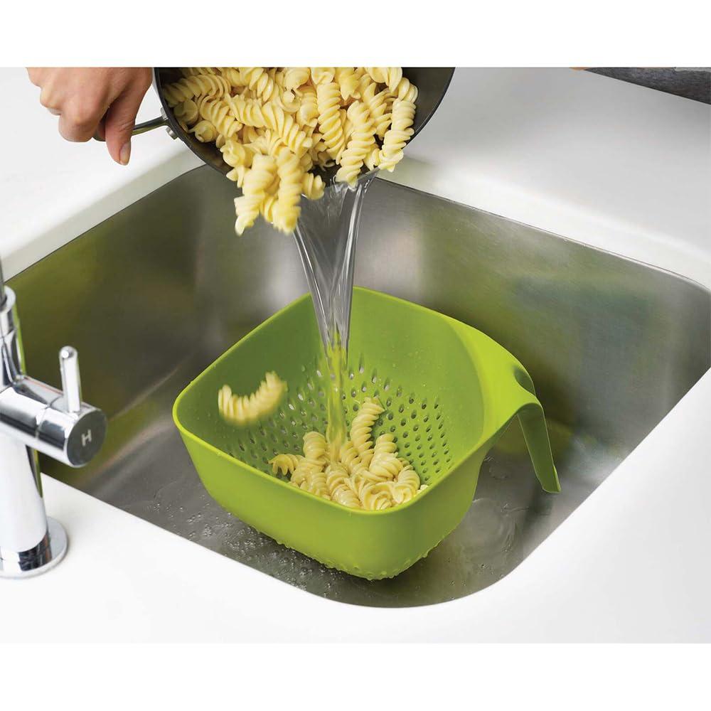 Joseph Joseph Square Colander Stack-able with Easy-Pour Corners and Vertical Handle, Medium - Green