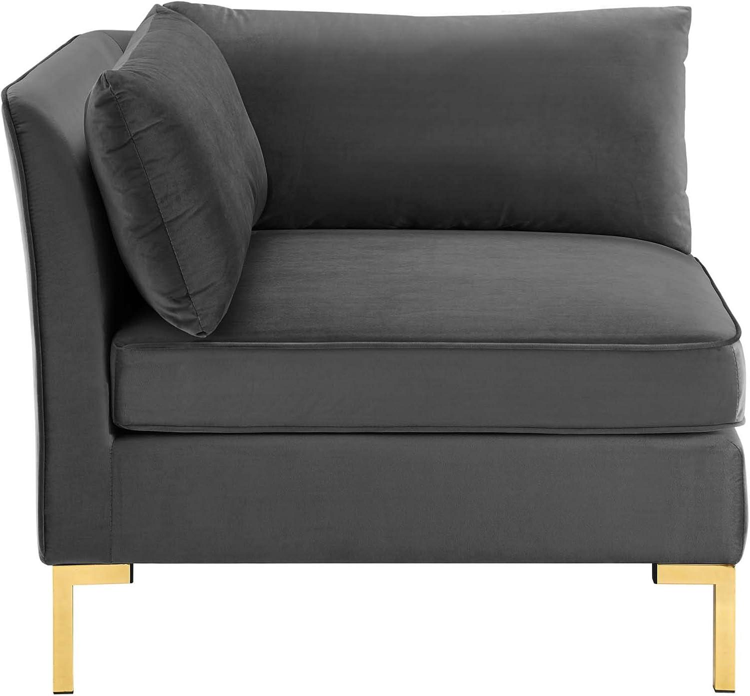 Glam Deco Gray Velvet 103" Sectional Sofa with Gold Legs