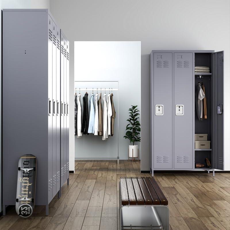 GangMei 72 inches 3 Doors Metal Storage Locker for Employees，Large Steel Combination Locker Cabinet for Gym, Living Room, School , Office with Locking Doors(Light Gray)