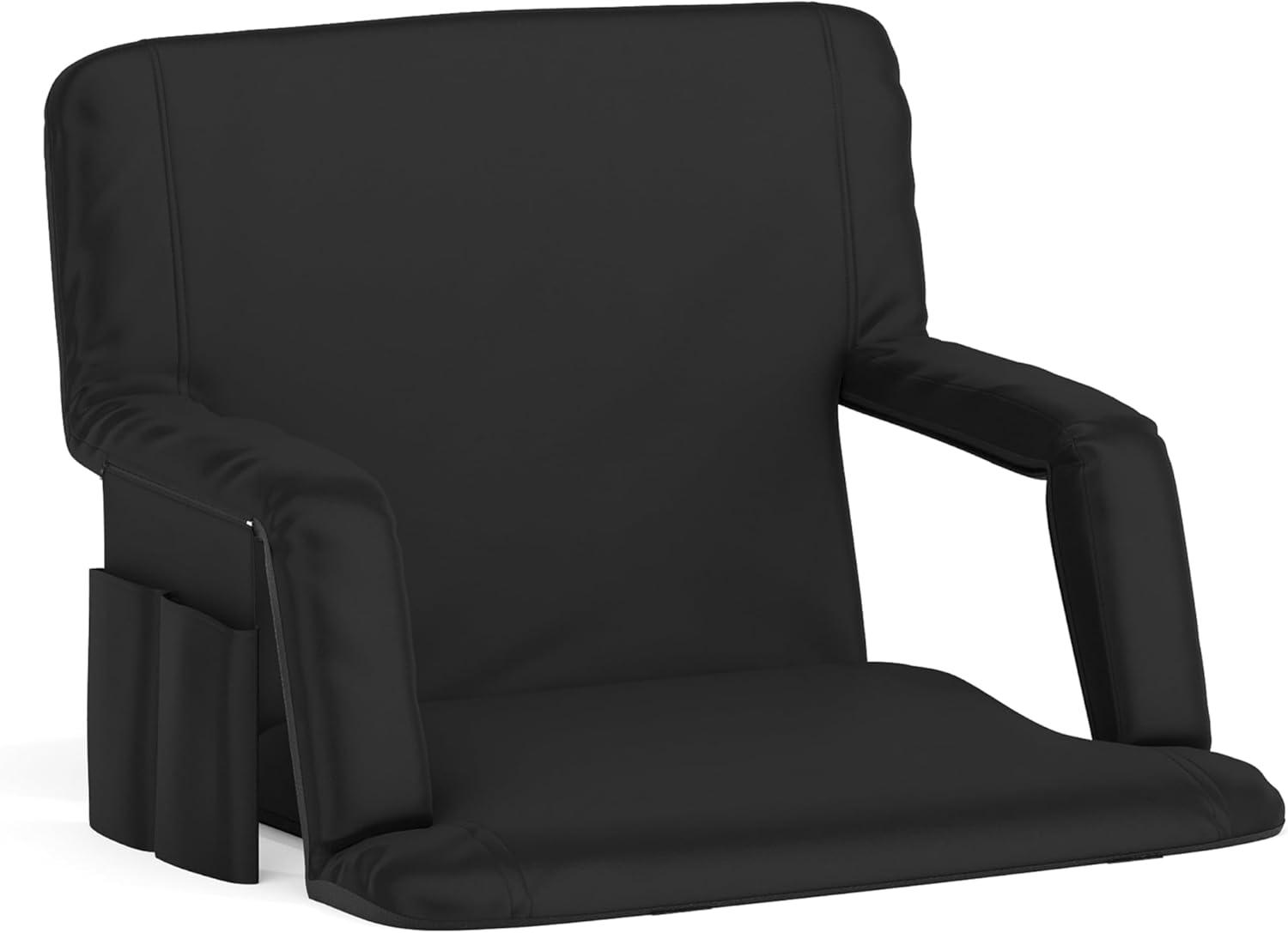 Flash Furniture Malta Reclining Backpack Stadium Chair with Armrests and Storage, Black