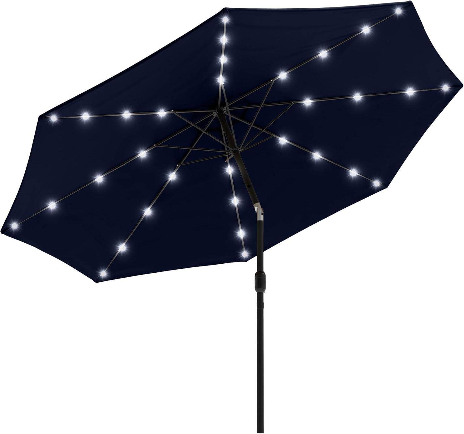 Pure Garden 10' Octagon Outdoor Patio Market Umbrella with Lights: UV Protection, Solar LED, Crank Handle, Push-Button Tilt