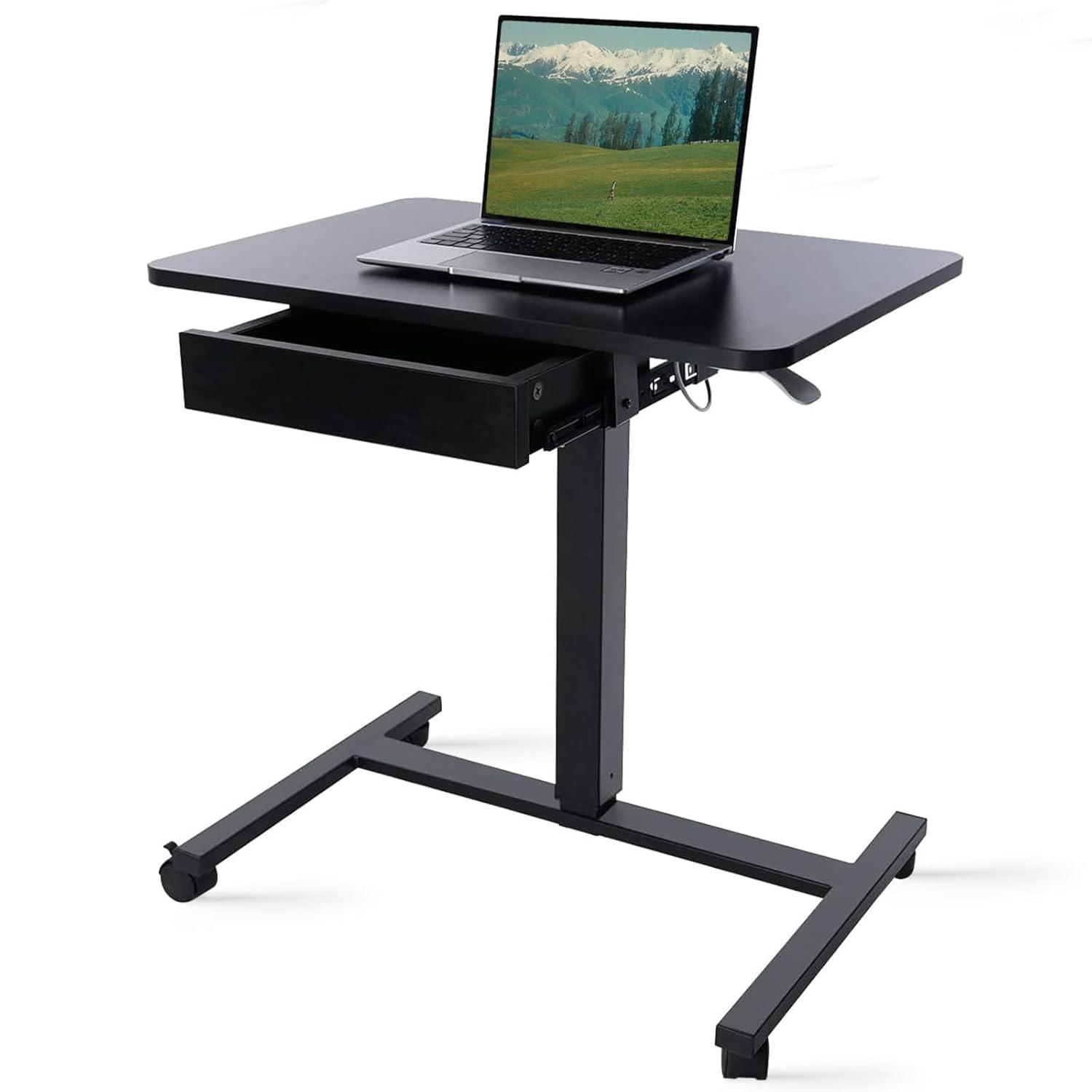 Clatina CLATINA Mobile Laptop Desk Pneumatic Sit to Stand Table Height Adjustable Rolling Cart