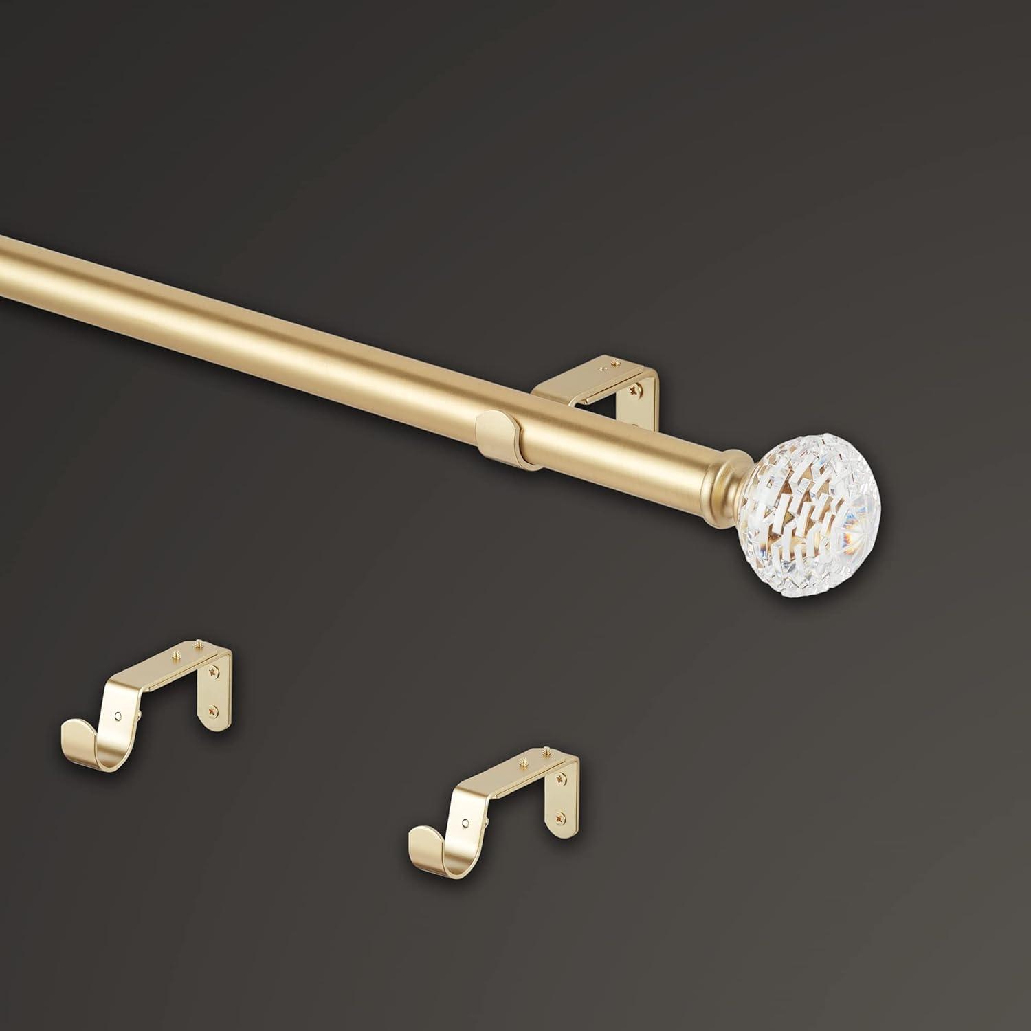 MODE Mode Premium Collection 1 in Diameter Curtain Rod Set with Round Cut Crystal Finials and Steel Wall Mounted Adjustable Rod