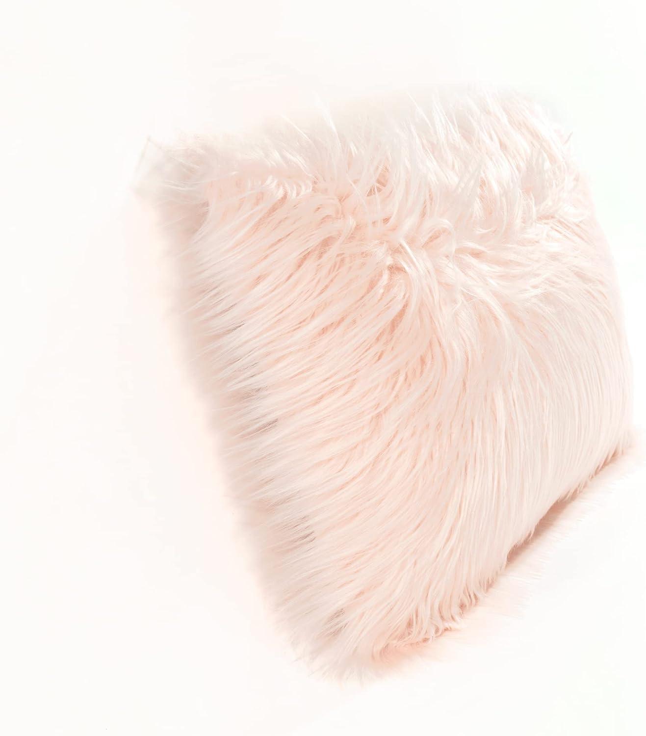 Lush D?cor Mongolian Luca Faux Fur Machine Washable Decorative Pillow Cover - Blush - 20 L x 13 W In.