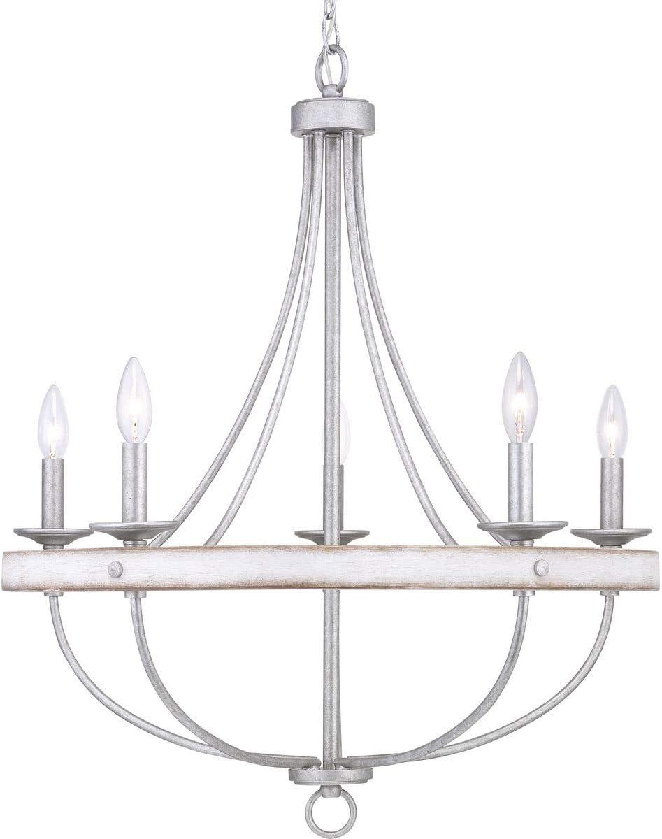 Progress Lighting Gulliver 5-Light Chandelier, Galvanized Finish, Wood Grained Texture Shade