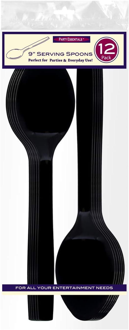 Party Essentials B9S-12/12 Black Plastic Serving Utensil, 9" Serving Spoons, 12 Count