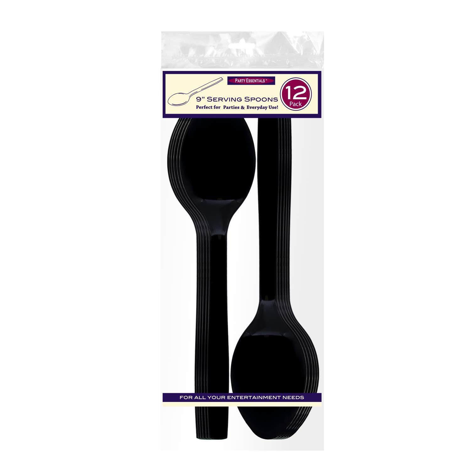 Party Essentials B9S-12/12 Black Plastic Serving Utensil, 9" Serving Spoons, 12 Count