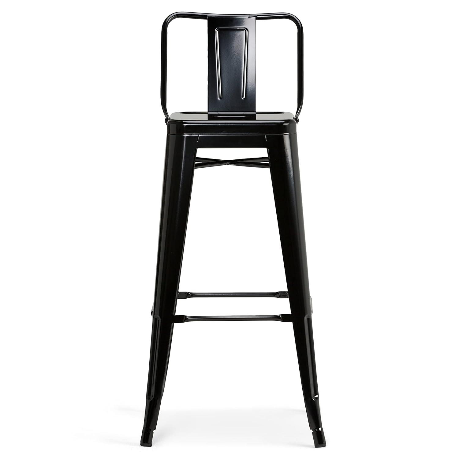 Simpli Home Rayne Metal Industrial Stool with Curved Back, Cross-Brace, and Footrest
