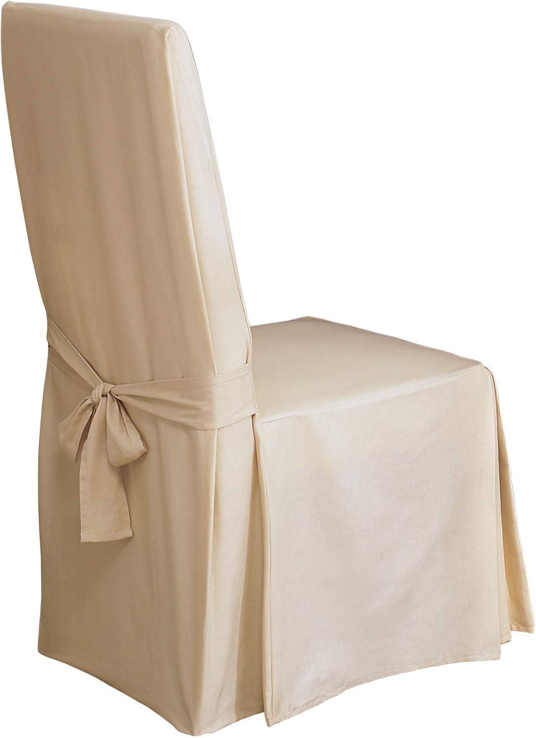 Natural Cotton Duck Long Dining Chair Slipcover