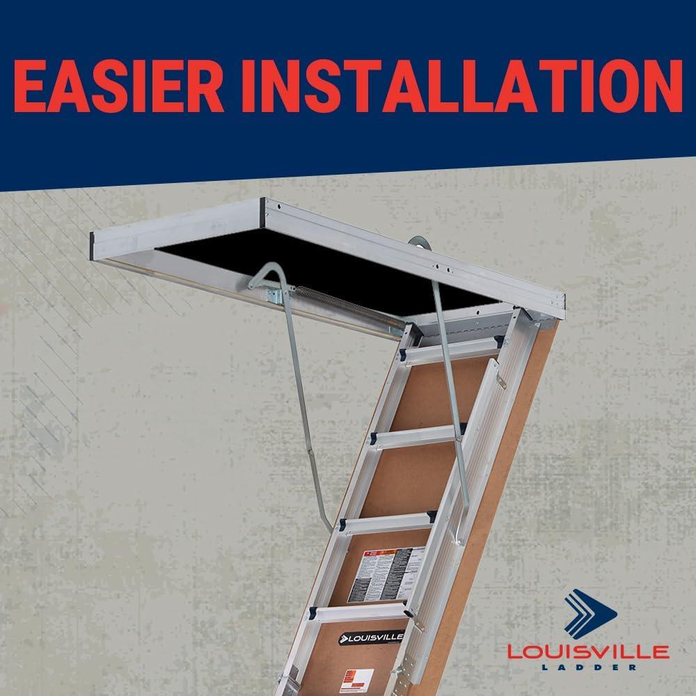 Louisville Ladder Aluminum Attic Ladder R10 Insulated Door 375 lbs Capacity 30 x 54 Inch Opening