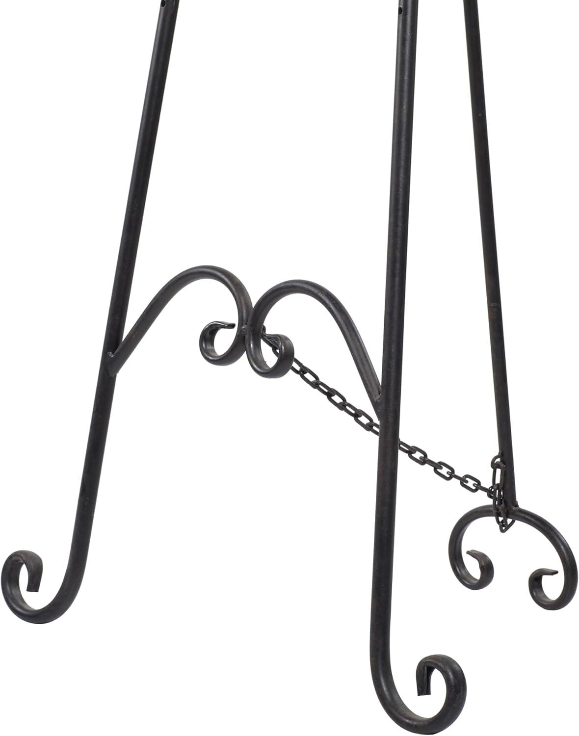 DecMode Traditional Black Metal Easel with Fleur de Lis Designs and Support Chain, 23"W x 66"H