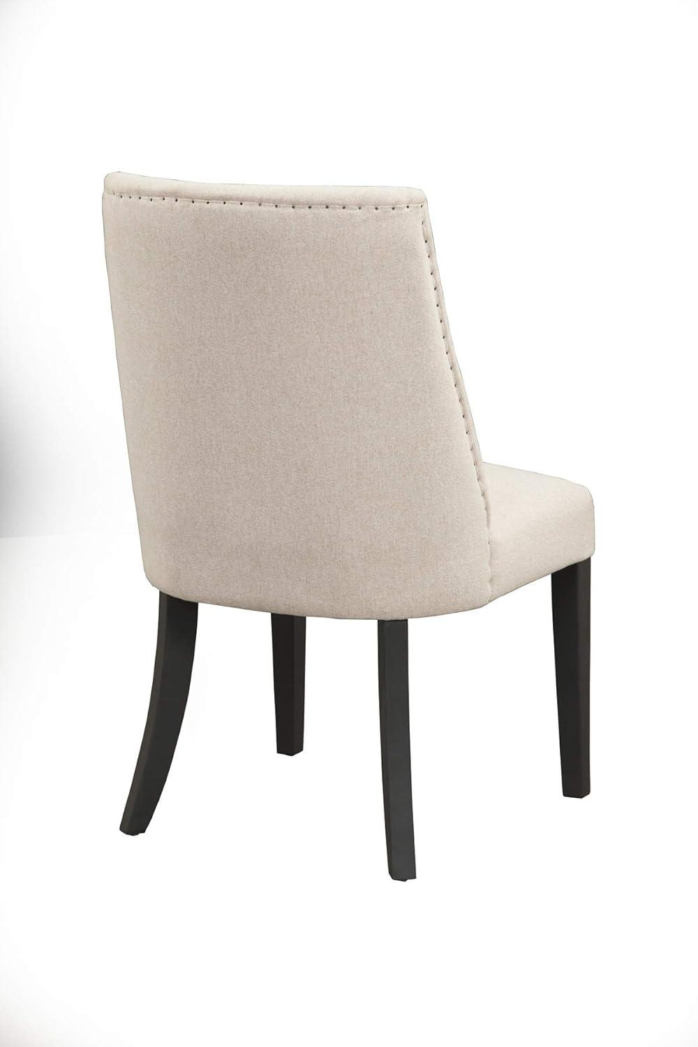 Cream Upholstered Parsons Side Chair with Black Wood Legs