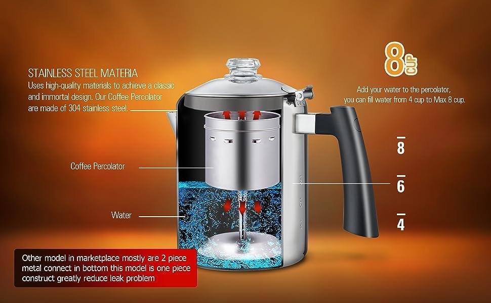 Cook N Home 8-Cup Stainless Steel Stovetop Coffee Percolator