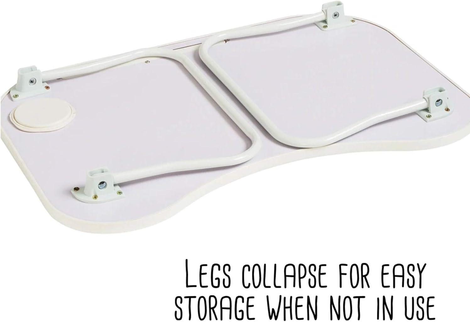 Honey-Can-Do Escritorio Plegable con Portavasos, Blanco/nogal Sintético