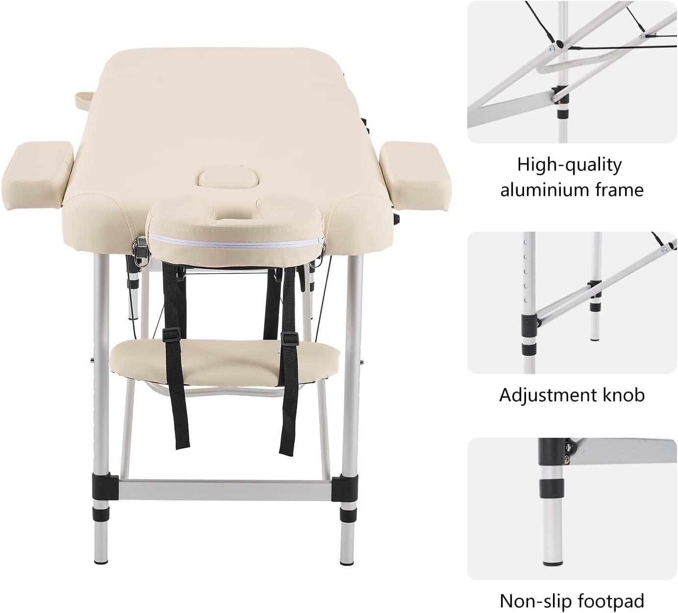 YOUNIKE Massage Tables Portable Lash Bed for Eyelash Extensions Professional Aluminum 3 Folding Lightweight Height Adjustable Facial Spa Beauty Salon Tattoo Home White
